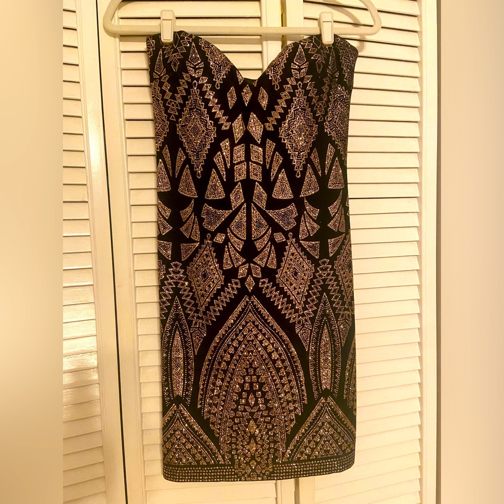 Black and gold glitter mini dress